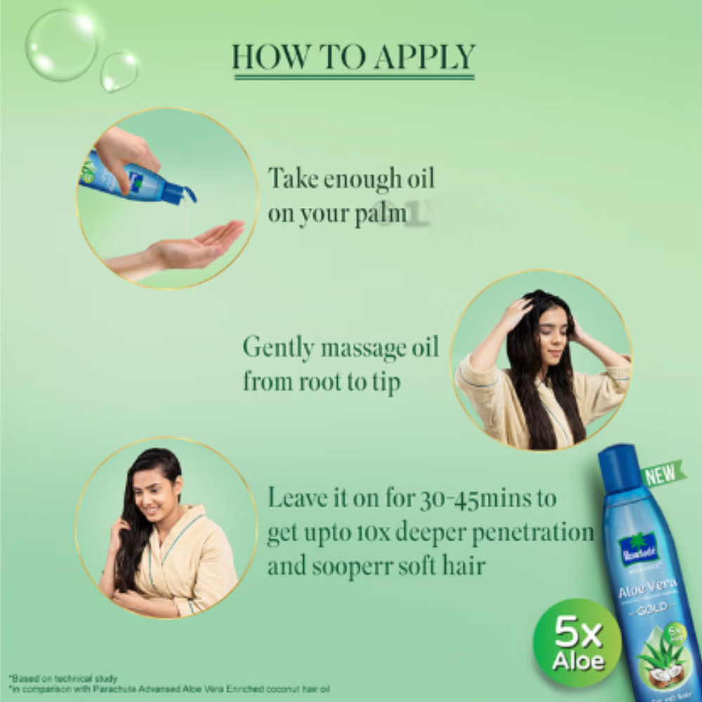 Parachute Advanced 5x Aloe Vera Enriched Coconut Hair Oil Gold | For Soft Hair - Image 4