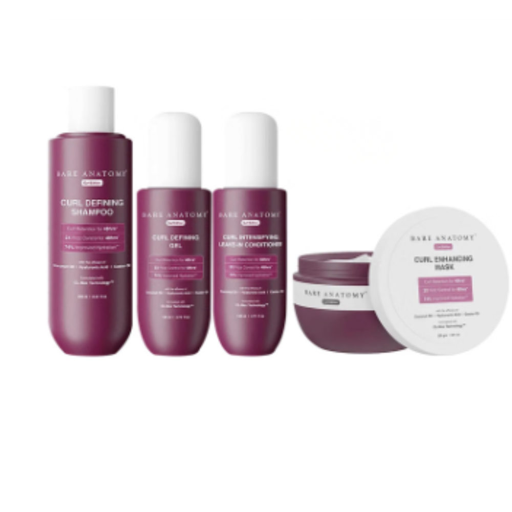 Bare Anatomy Combo Pack of Curl Defining Shampoo (250ml), Curl Defining Gel (140ml), Curl Intensifying Leave-In Conditioner (140ml) & Cure Enhancing Mask (250gm)