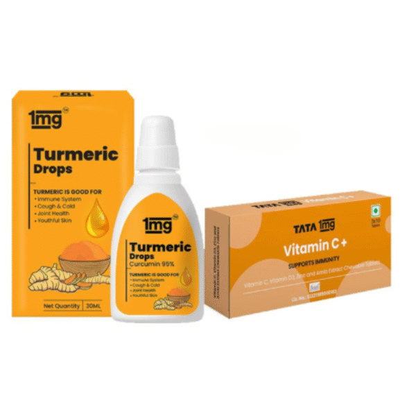 Combo Pack of Tata 1mg Turmeric Drop (30ml) & Tata 1mg Vitamin C+ Support Immunity Tablet (30)
