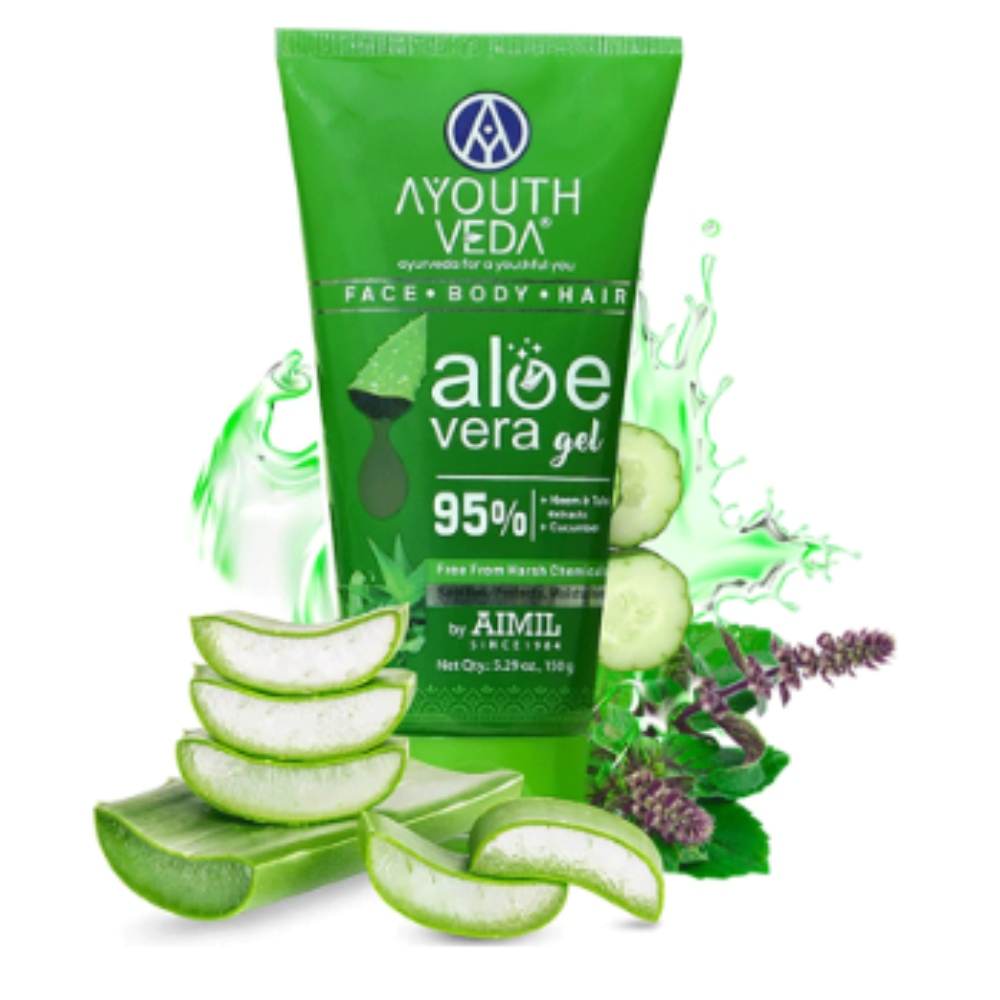 Ayouthveda Aloe Vera with Neem, Tulsi & Cucumber to Cool, Soothe Irritation & Calm Inflamed or Dry Skin Gel - Image 9