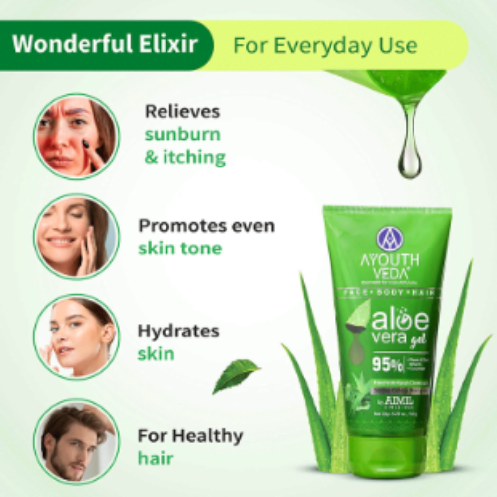 Ayouthveda Aloe Vera with Neem, Tulsi & Cucumber to Cool, Soothe Irritation & Calm Inflamed or Dry Skin Gel - Image 6