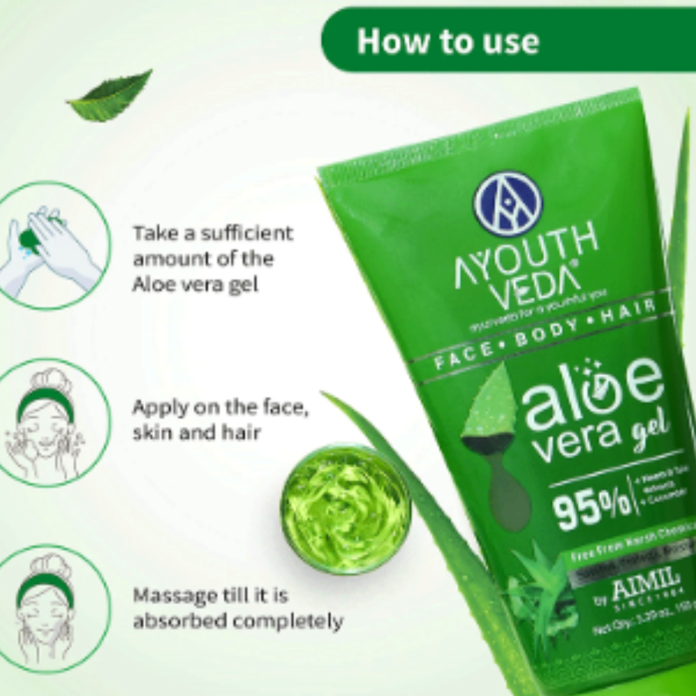 Ayouthveda Aloe Vera with Neem, Tulsi & Cucumber to Cool, Soothe Irritation & Calm Inflamed or Dry Skin Gel - Image 4