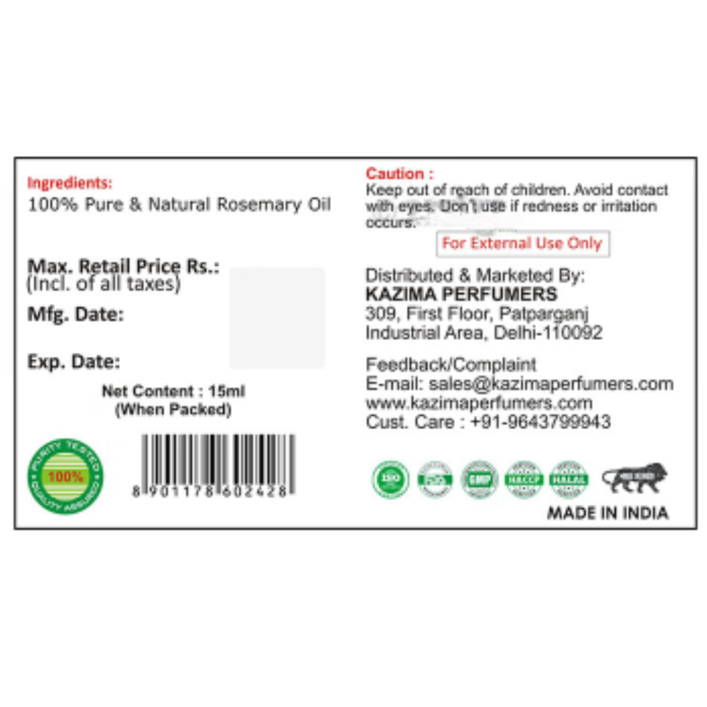 Kazima Perfumers 100% Pure & Natural Rosemary Oil - Image 2