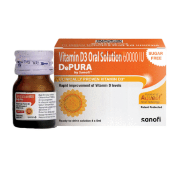 Depura 60000 IU Vitamin D3 Oral Solution | Sugar Free | For Nutritional Support | Bone, Joint & Muscle Care