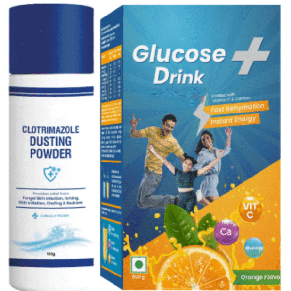 Combo Pack of Glucose + Drink for Instant Energy Orange (500gm) & Antifungal Dusting Powder (100gm)