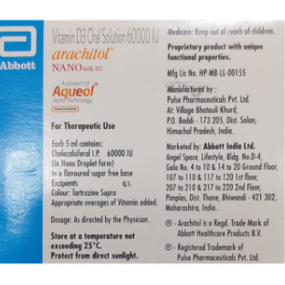 Arachitol Nano Bottle 60K IU Vitamin D3 Oral Solution (5ml each) | Bone, Joint and Muscle Care Abbott India Limited - Image 5