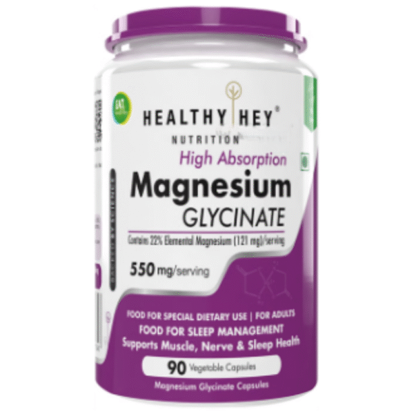 Healthy Hey Nutrition Magnesium Glycinate 550mg | Veg Capsule for Muscles, Nerves & Sleep Support
