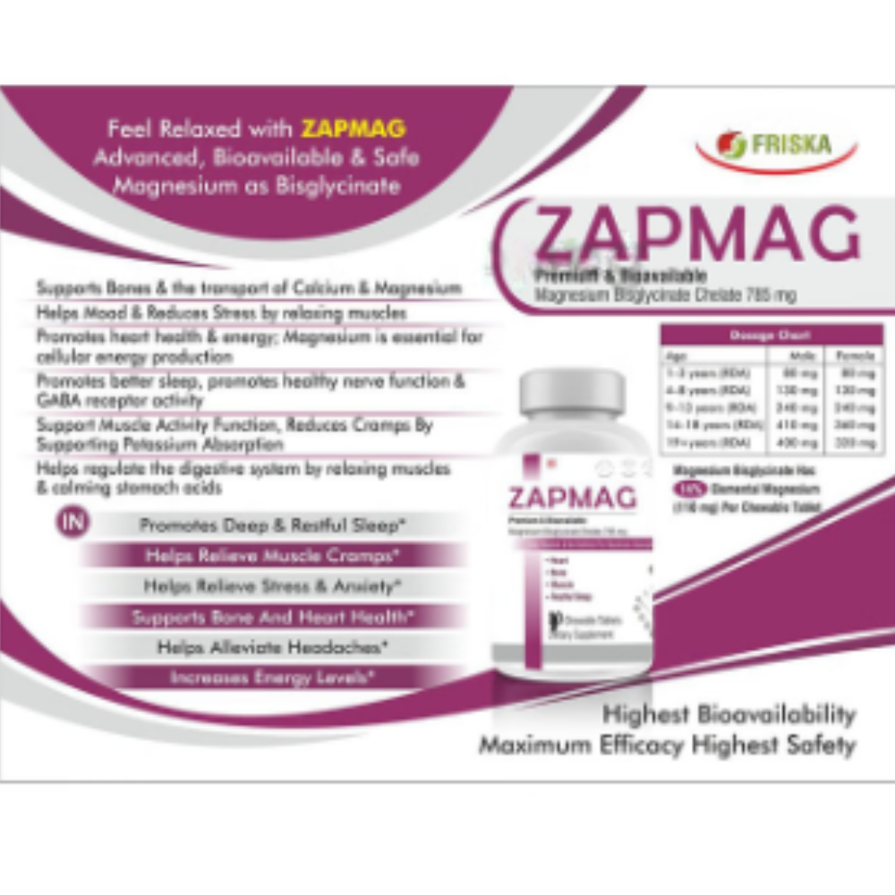 Friska Zapmag with Magnesium Bisglycinate Chelate 785mg for Heart, Bones, Muscles & Sleep Support Chewable Tablet - Image 2